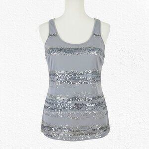 Express Silver Sequin Tank Top Glam Y2K Partywear Scoop Neck Tank Size Large
